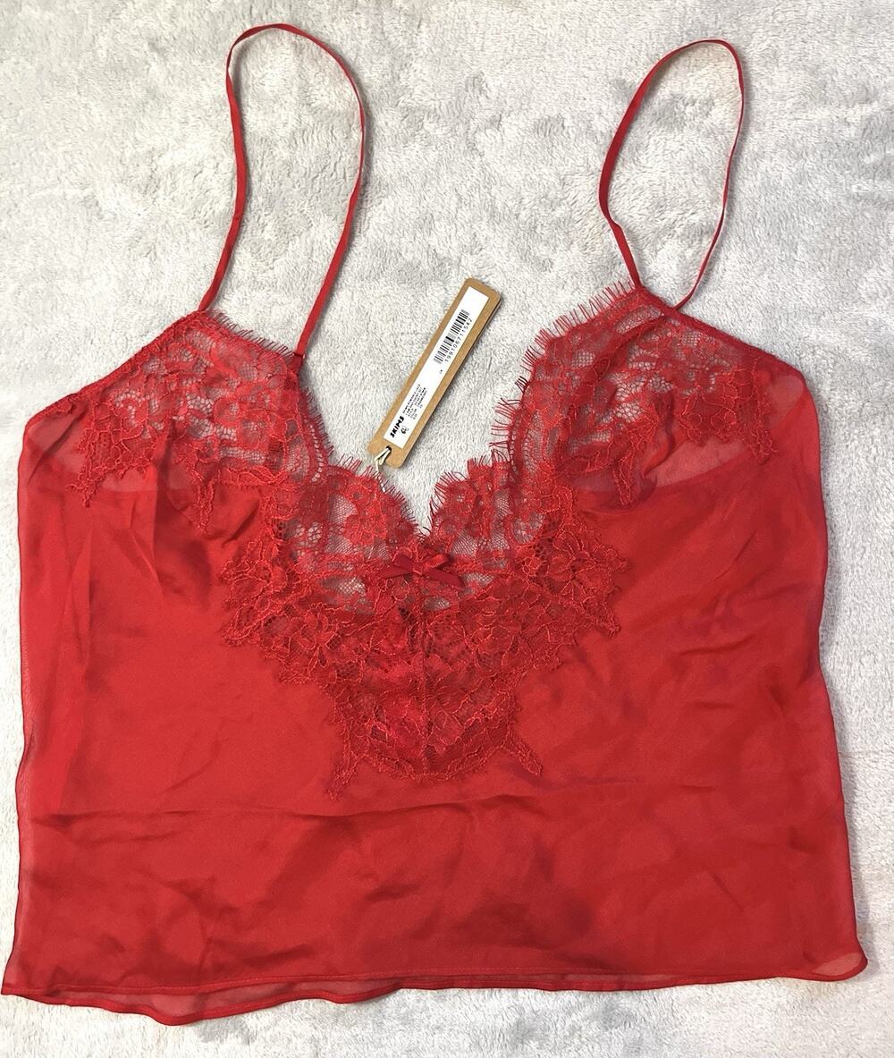 Skims XS Silk Romance Lace Cami Tank Cranberry Top Only Sweetheart Lingerie NEW